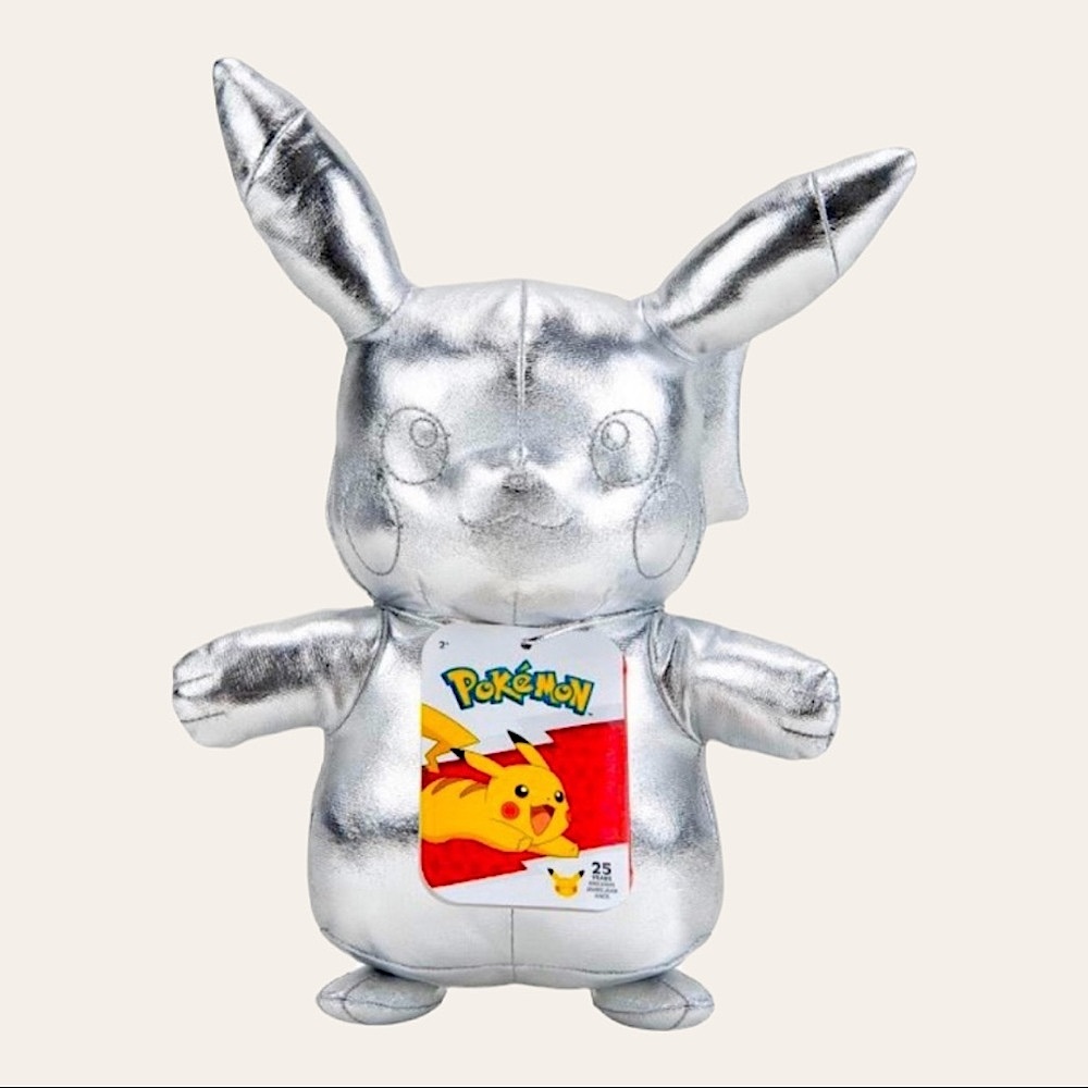 Pokémon 25th Celebration Silver 8” Pikachu Stuffed Plush Toy NWT LIMITED EDITION